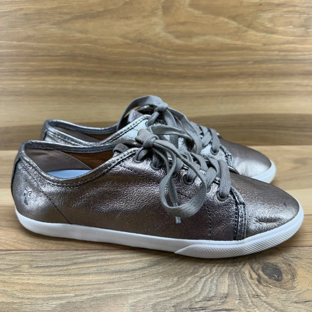 Frye Maya Pewter Metallic Sneakers Womens 6.5 Leather Low Top Flats